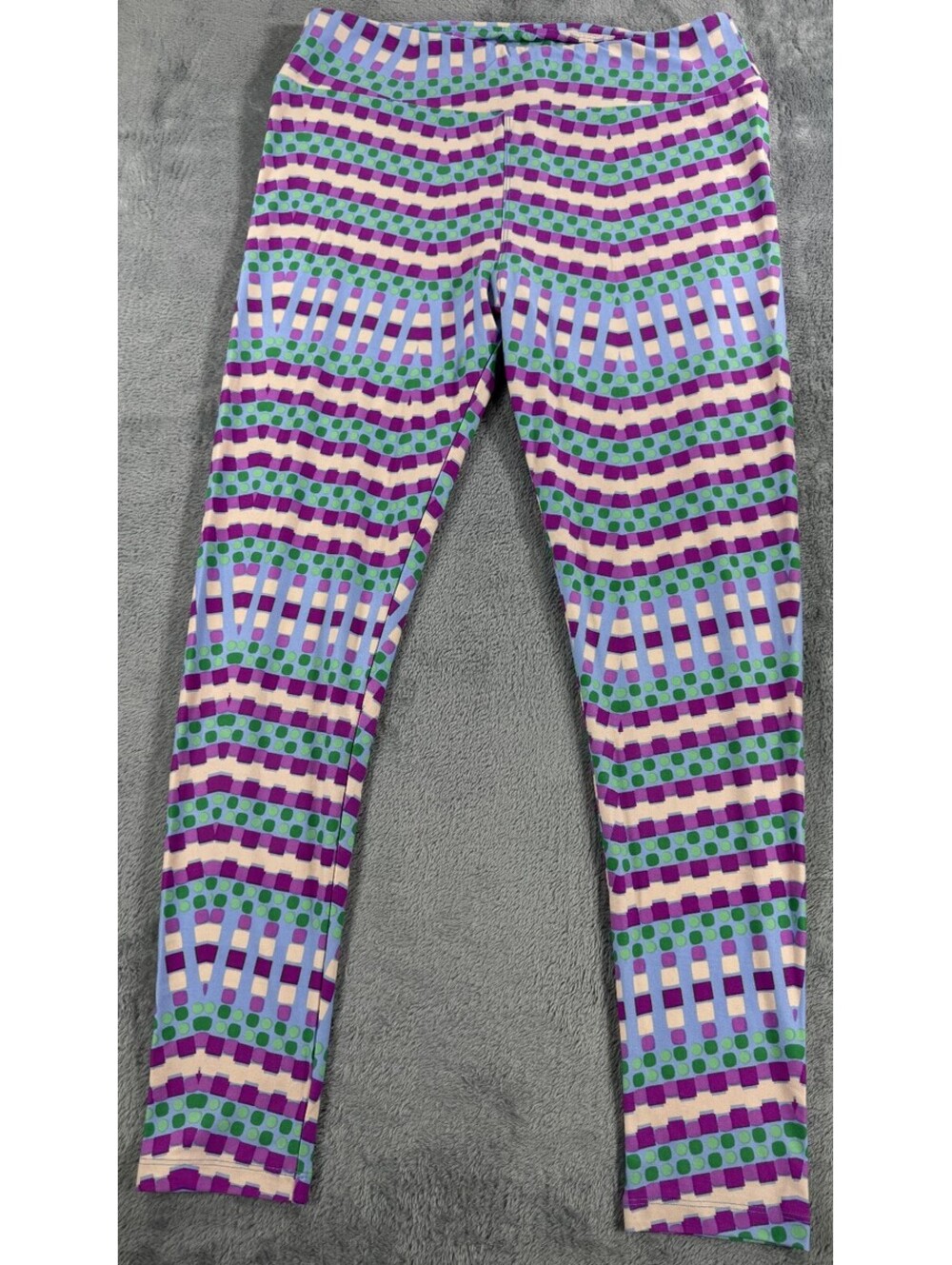 LuLaRoe Multicolor Patterned Leggings Purple Green Blue Tall & Curvy